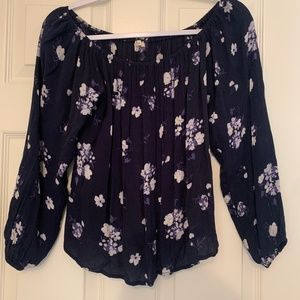 Hollister Off the Shoulder Navy Floral Top (Medium